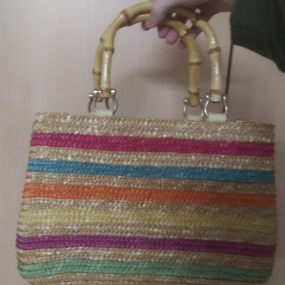 Sonoma Lifestyle Faux Bamboo Handle Woven Handbag